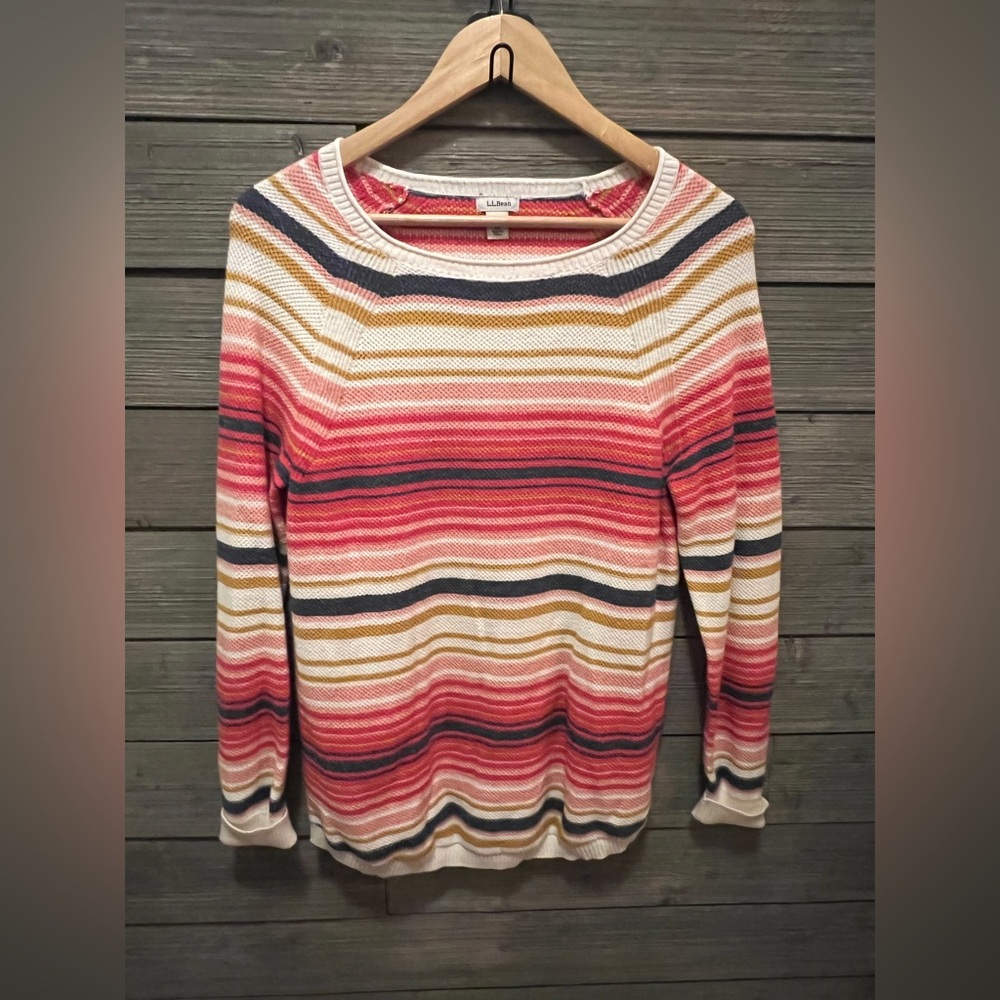 L.L. Bean Lightweight Multicolor Pastel Striped 100% Cotton Sweater